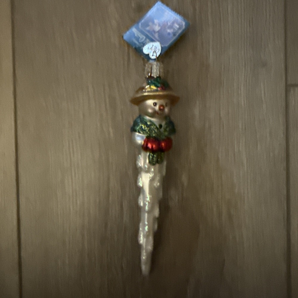 Old World Christmas‎ OWC Icicle Snowman With Top Hat Ornament with Heart Tag